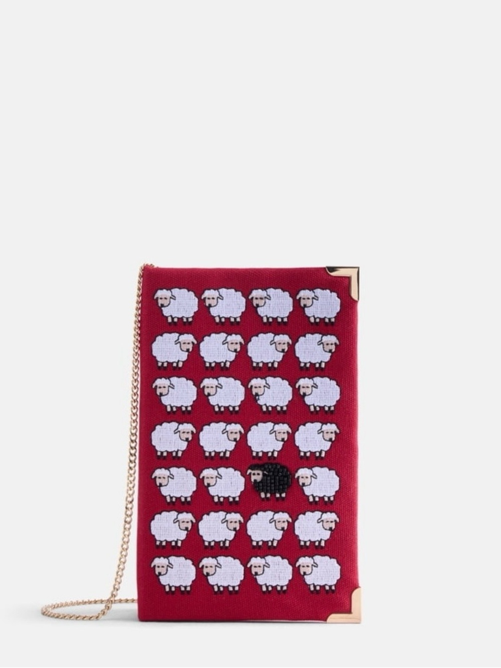 * Red Crossbody Bag with Sheep Motif and Gold Chain
